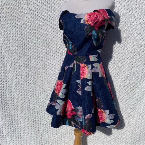 NWT Small L’atiste Floral Off Shoulder Cap Sleeve Mini Dress Prom Hoco Wedding - Picture 6 of 12